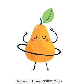 Funny Pear Fruit Character with Hula Hoop Enjoying Vacation Vector Illustration