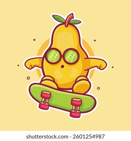 funny pear fruit character mascot playing skateboard isolated cartoon