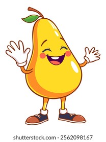 Funny pear. Groovy retro cartoon style. Vector isolated illustration.