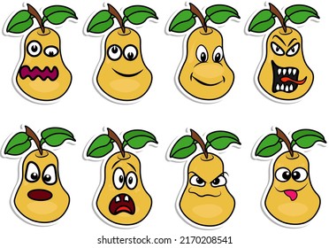 Funny pear. Vector illustration set on the theme of the cartoon fruit.