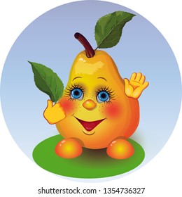 Funny pear . Vector image for animation , illustration, and as a child picture element.