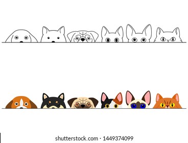 funny peeking cats and dogs border set