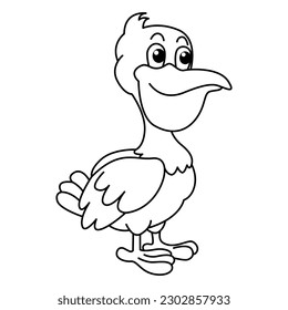 Funny pelican cartoon characters vector illustration. For kids coloring book.