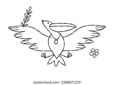 Funny pelican character isolated on white for your design. Colouring page