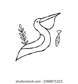 Funny pelican character isolated on white for your design. Colouring page