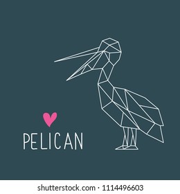 Funny Pelican illustration in geometric style with lettering. Minimal summer print. Vector illustration.