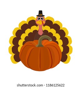 Funny peligrimm with a pumpkin for Thanksgiving