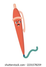 Funny Pen. Cute School Supplies. Vector, kawaii