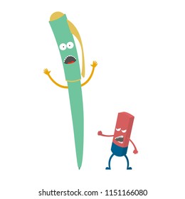 funny pen eraser cute character vector illustration emotions