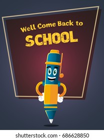 Funny Pen, School concept, Back to school, Vector illustration