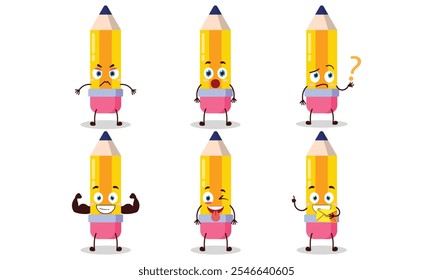 funny pencil cartoon with different expressions character design illustration