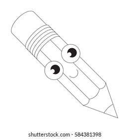 Funny Pencil cartoon. Outlined object with black stroke.