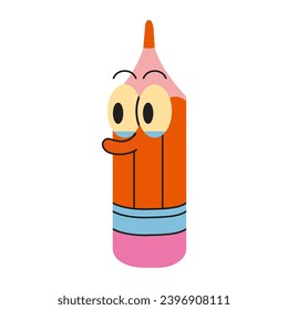 Funny Pencil with eyes, cartoon style, vintage groovy character. Trendy modern vector illustration isolated on white background, hand drawn, flat design