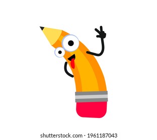 Funny pencil on a white background. Cartoon. Vector illustration.