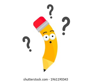 Hübscher Stift auf weißem Hintergrund. Fragezeichen. Cartoon. Vektorgrafik.