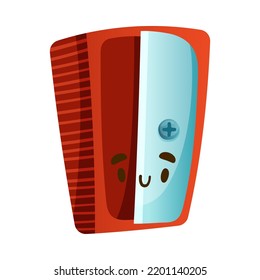 Funny Pencil Sharpener as School Item with Smiling Face as Cartoon Education Supply Vector Illustration