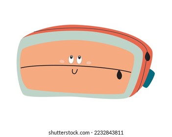 Funny Pencilcase. Cute School Supplies. Vector, kawaii