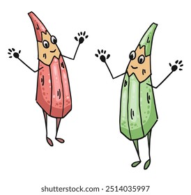 Funny pencils as stationery. Humanized characters talk. Hands are spread out in different directions.