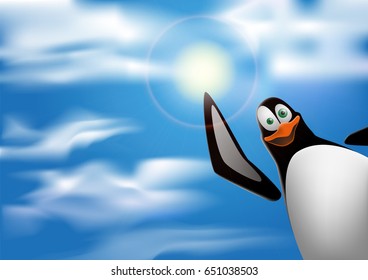 Funny Penguin Background Clouds Crazy Penguin Stock Vector (Royalty ...