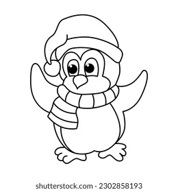 Funny penguin cartoon characters vector illustration. For kids coloring book.