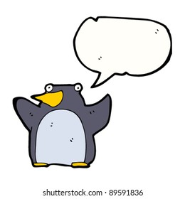 caricatura de pingüino divertido con burbuja de habla