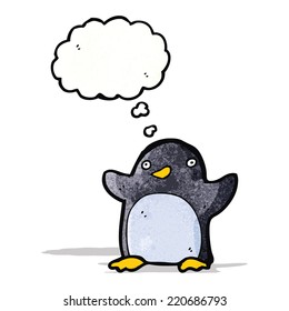 caricatura de pingüino divertido con burbuja de pensamiento
