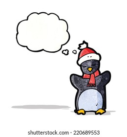 caricatura de pingüino divertido con burbuja de pensamiento