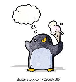 funny penguin cartoon with thought bubble