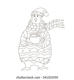 Funny penguin. Christmas hat. vector