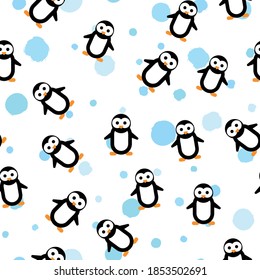 Pingüino gracioso. Tema infantil. Patrón de fondo sin inconvenientes. Ilustración vectorial.