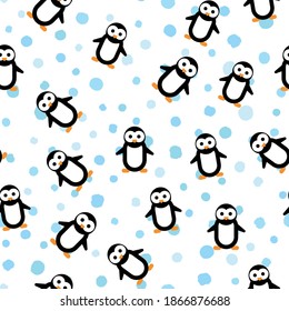 Pingüino gracioso. Tema infantil. Patrón de fondo sin inconvenientes. Ilustración vectorial.