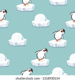funny penguin with Igloo ice house pattern