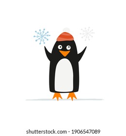 Funny Penguin isolated on white. Sketch for your design. Vector illustration