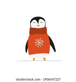 Funny Penguin isolated on white. Sketch for your design. Vector illustration
