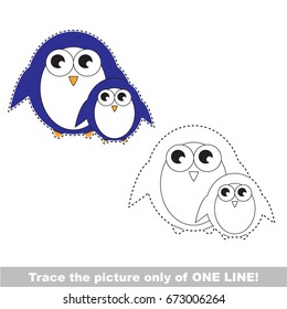 Funny Penguin Mom and Baby to be traced only of one line, the tracing educational game to preschool kids with easy game level, the colorful and colorless version.