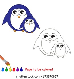 Funny Penguin and Mom to be colored, the coloring book for preschool kids with easy educational gaming level.