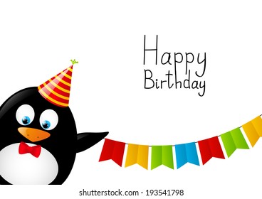 Funny penguin with party flags