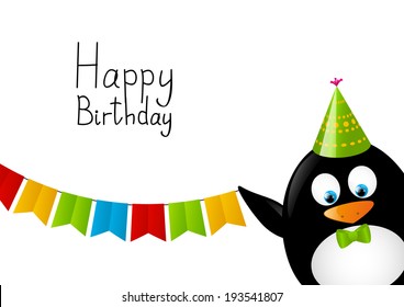 Funny penguin with party flags