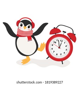 Funny penguin. Perfect for greeting cards, party invitations, posters, stickers, pin, scrapbooking, icons.Merry Christmas and Happy New Year