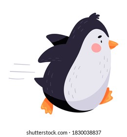Funny Penguin with Red Cheeks Running Vector Illustration