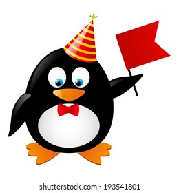Funny penguin with red flag