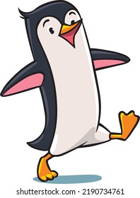 Funny penguin walking on ice. Vector illustration