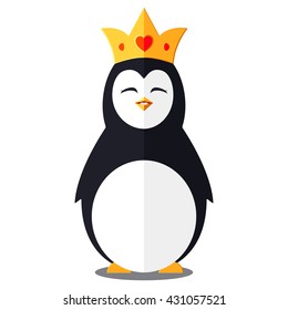 funny penguin wearing a crown on a white background