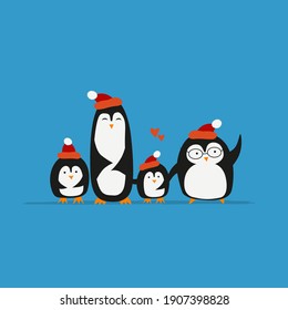 Funny Penguins family. Sketch for your design. Vector illustration