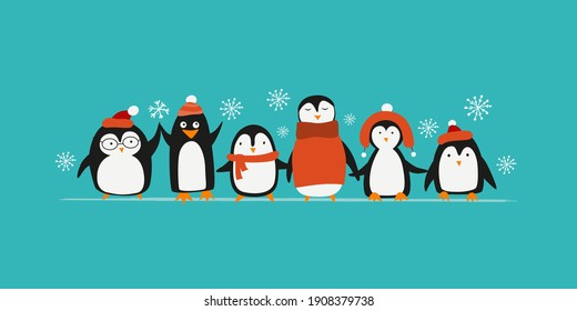 Funny Penguins family. Sketch for your design. Vector illustration