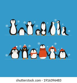 Funny Penguins family. Sketch for your design. Vector illustration