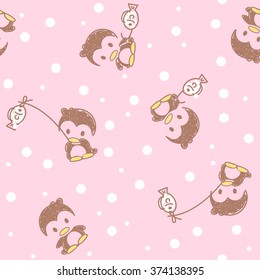 funny penguins on a  background with Polka dots