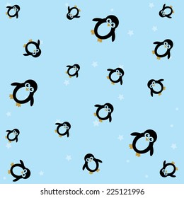 Funny Penguins on background seamless pattern. vector