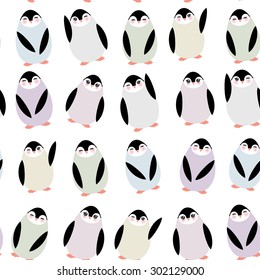 Funny penguins on white background seamless pattern. Vector