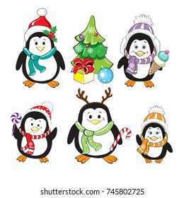 funny penguins on a white background
